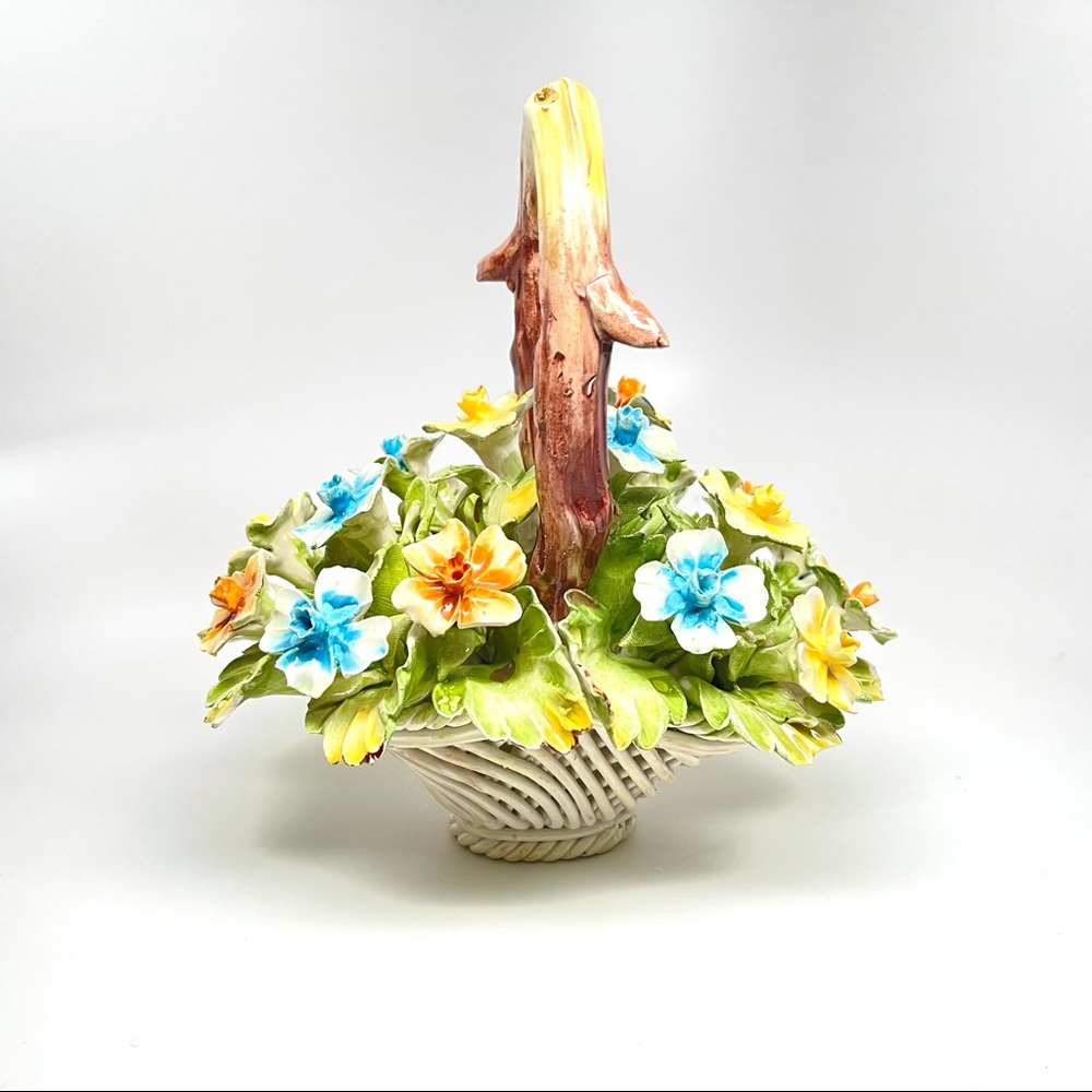Italian Porcelain Capodimonte Flower Woven Basket